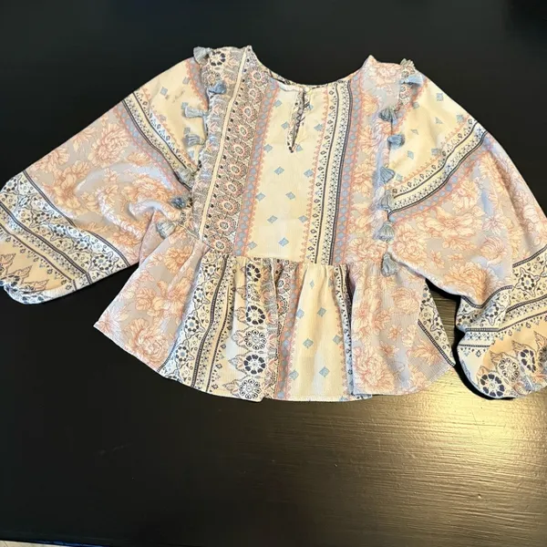 American Eagle Outfitters Boho Top in Blue and Cream‎ - Image 5