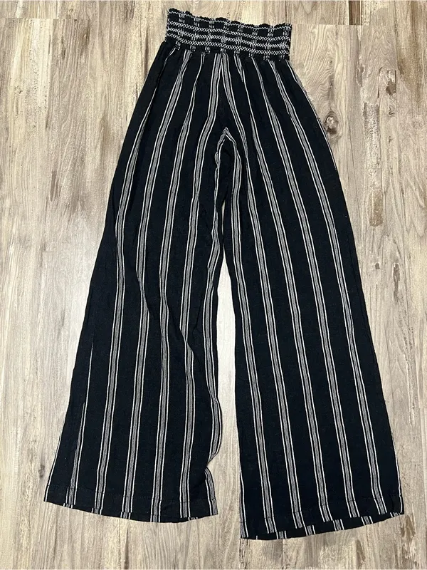 Rewash Black White Pink Striped Linen Blend Wide Leg Smocked Waist Pants XS - Image 5