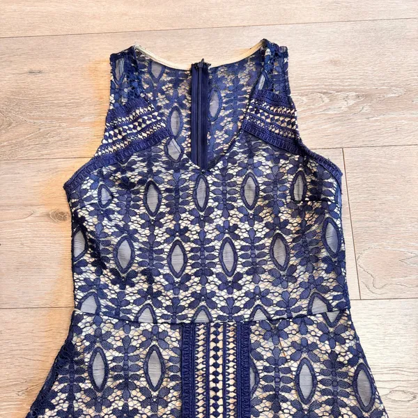 Dina Be Blue Lace Illusion Fit & Flare Sleeveless Dress Womens Small‎ S - Image 3