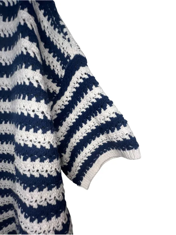Universal Threads Navy And Cream Striped Button Up Short Sleeve Knit Cardigan - Image 2