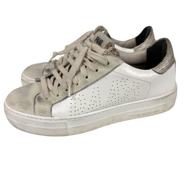 P448 Thea Platform Sneakers White Leather Metallic Heel Size 38/ US 7.5/8‎ - Image 5