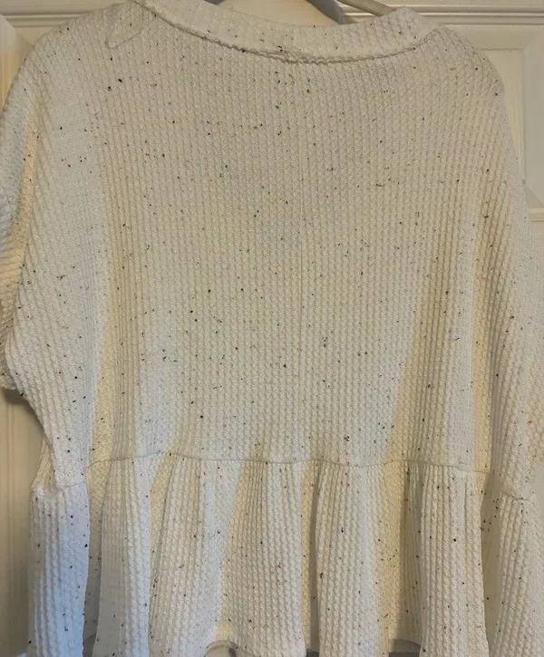 Altar’d State White Waffle Knit V Neck Peplum Top - Image 3