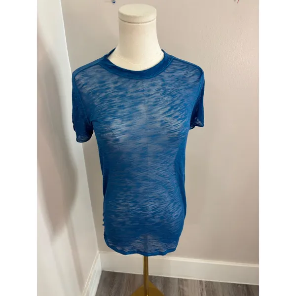We The Free Free People Womens Blue Slub Knit Short Sleeve Crew Neck Tee Medium - Image 4