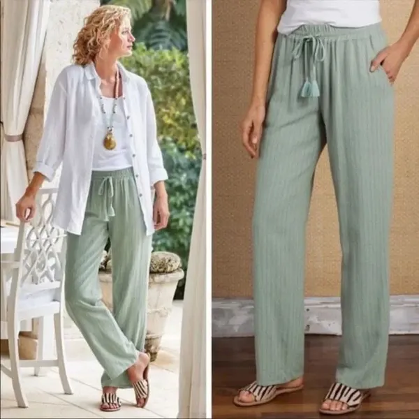 ✨Soft surroundings metallic striped linen blend elastic waist pants✨ - Image 2