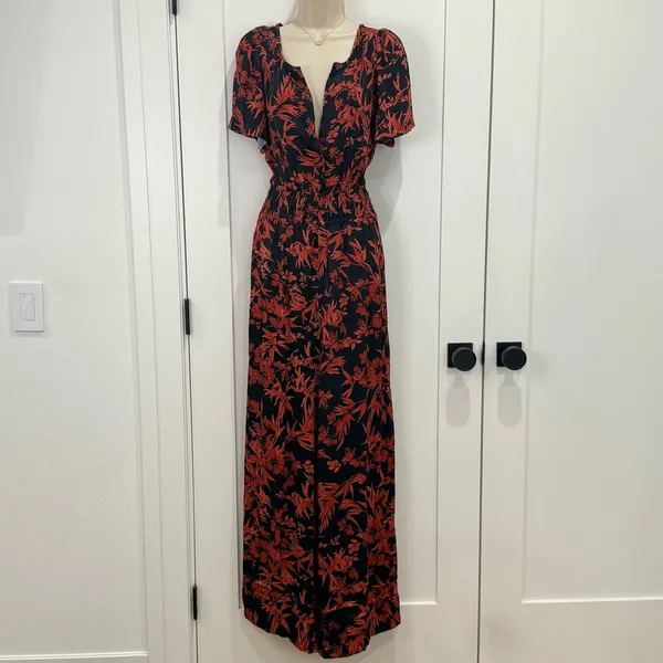 Anthropologie The Somerset Floral Jumpsuit Satin Red Small Wedding Festival Chic - Image 6