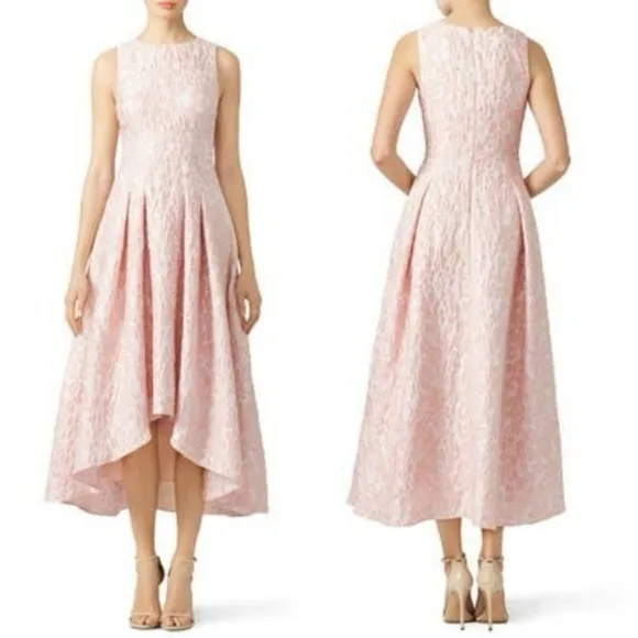 Shoshanna Midnight Floral Metallic Brocade High-Low Dress Pink Gold 2 - Image 2