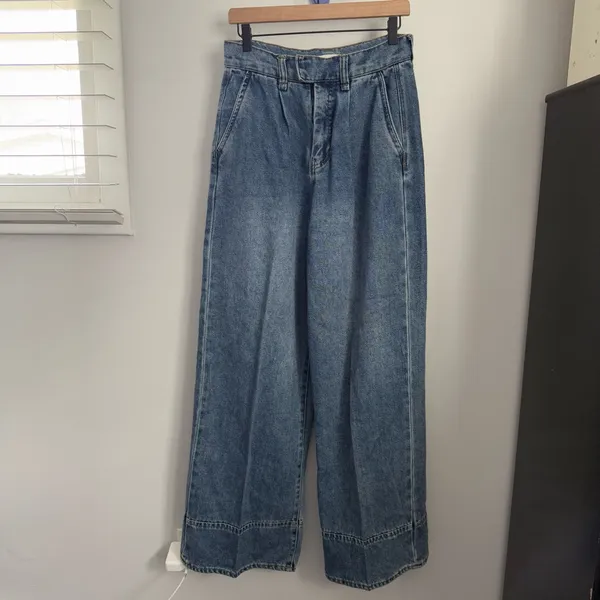 Habitual 4/27 High Waisted Pleated Denim Trousers Medium Wash‎ Relaxed Office - Image 2