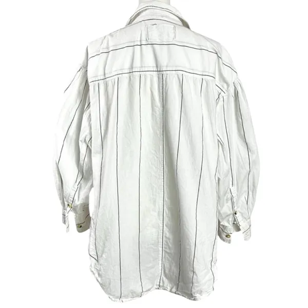 Free People Oversized Happy Hour Stripe Button Down Top White Black Small Preppy - Image 9