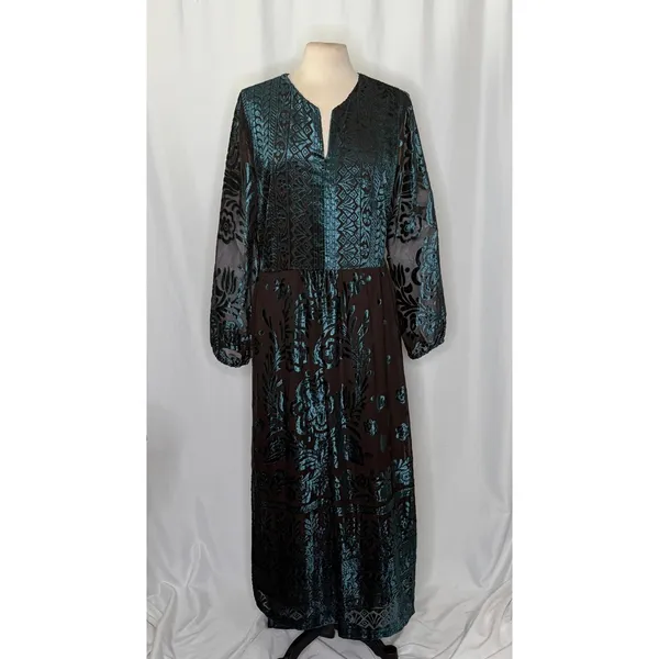 SOFT SURROUNDINGS‎ Floral Velvet Dimora Maxi Dress Teal Brown Burnout X-Large - Image 2