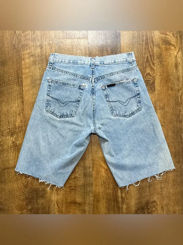 Vtg Y2K Harley-Davidson Baggy Cut Off Jorts Distressed Denim Jean Shorts Sz 31 - Image 2