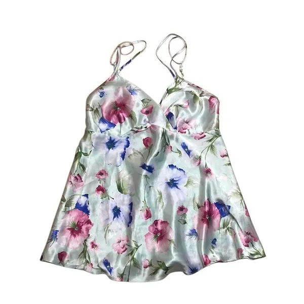 Y2K Vintage Secret Treasures Floral Satin babydoll slip dress camisole small - Image 2