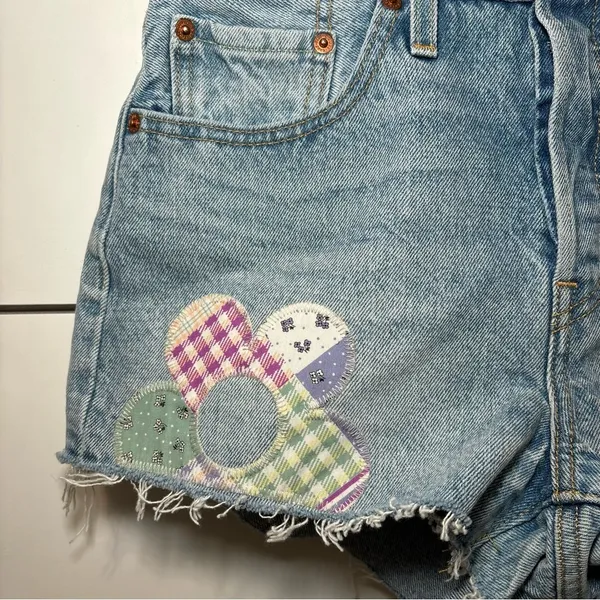 Levi's 501 Denim Shorts High Waisted Daisy Patchwork Shorts - Image 3