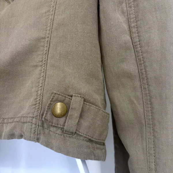 Free People Moto Jacket Women 4 Brown Olive Eyelet Embroidered Linen Cotton - Image 8
