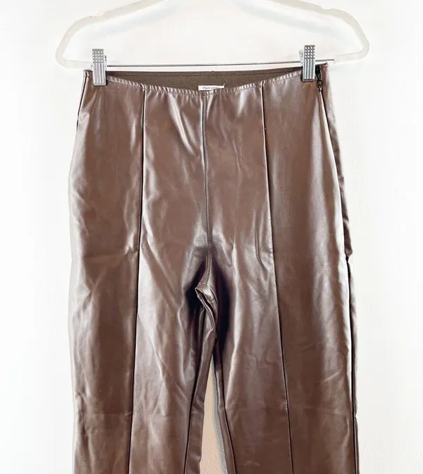 Abercrombie & Fitch Vegan Leather High Rise Pull On Flare Pants Brown Medium - Image 4