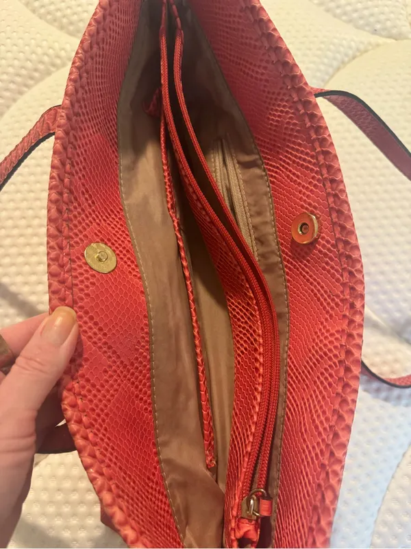 Nicole by Nicole Miller Coral-Red Snake-Embossed Shoulder Tote - Image 7