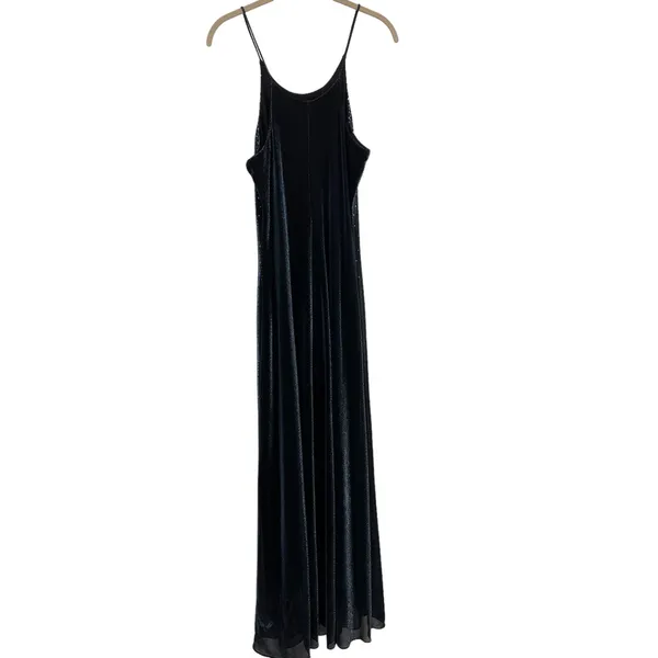Vintage 90s Y2k Maxi Dress Jump Apparel Slinky Sparkly Metallic Black Blue Small - Image 5