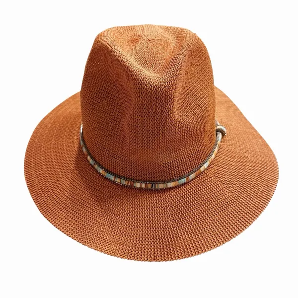 Anthropologie Cali Dream Rust Boho Wide Brim‎ Fedora Hat Beaded Band One Size - Image 7