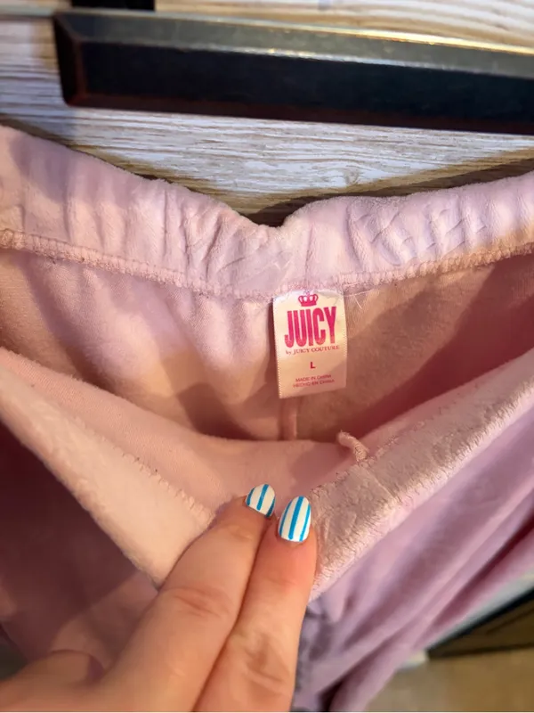 Juicy Couture Pajama Set Large Pink Velour Long Sleeve Notch Collar Top & Pants - Image 8