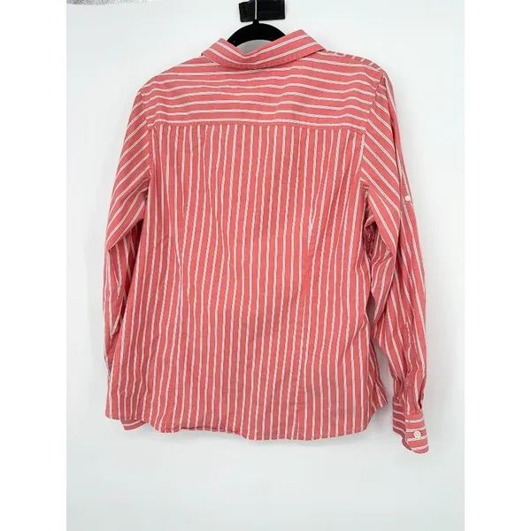 LL Bean Oxford Shirt Womens XL Red Striped Cotton Long Sleeve Casual Button Top‎ - Image 4