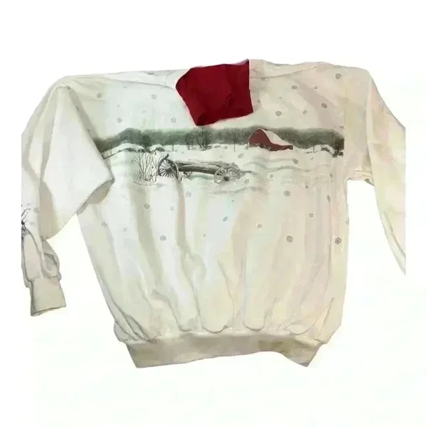 90s Nature Village View Oversized Sweatshirt Vintage Art Size XL Women - Image 3