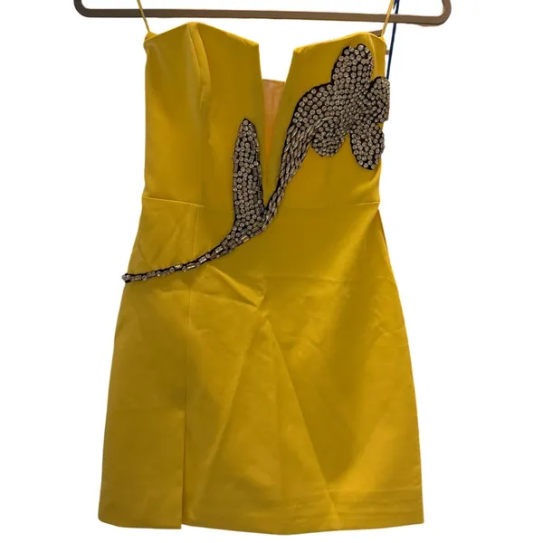 Bardot Strapless Dress Yellow Size XS NWT Cocktail Wedding Homecoming Grad Femme - Image 2