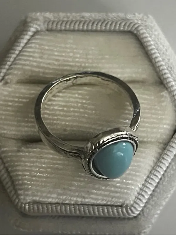 Bohemian/Aztec Design Faux Turquoise Stainless Steel Silver Ring Size 6 NWT - Image 3