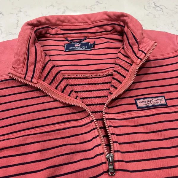 Vineyard Vines Jacket Womens Large Pink Striped 1/2 Zip Cotton Long Sleeve Knit - Image 4