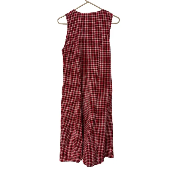 Bryn Connelly Red Plaid Pine Tree Embroidered Cotton Button Front Midi Dress S - Image 4