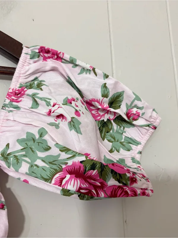Hello Molly Find An Oasis Mini Dress Pink Floral Puff Sleeve Ruched Size M NWT - Image 11