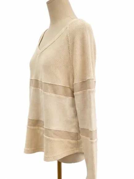 Earthbound Trading Company Cream Mixed-Knit V-Neck Sweater — Size Medium - Image 2