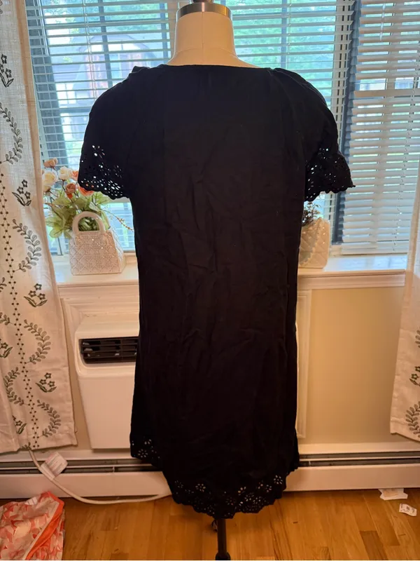 Old Navy Black Eyelet Tie-Neck Mini Dress - Image 2
