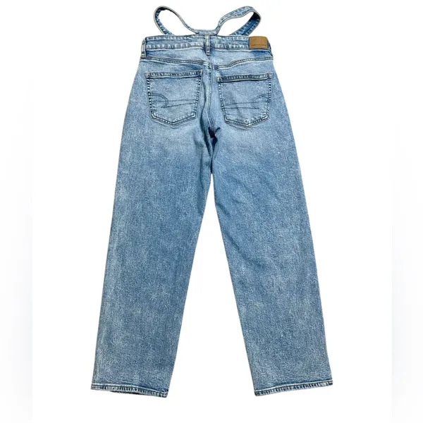 American Eagle Strigid Super Hi rise Baggy Straight Jeans 4 short cut out double waist - Image 3