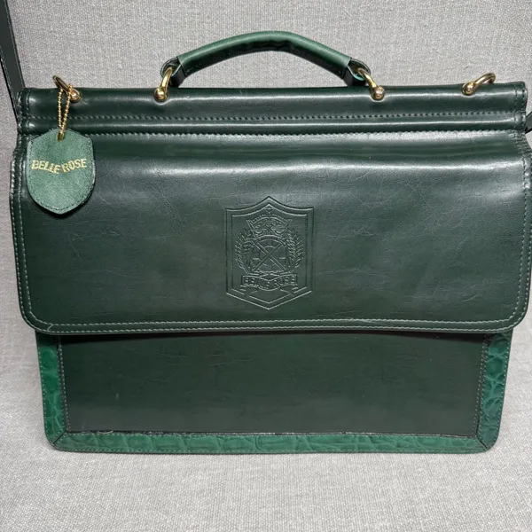 Belle Rose Vintage Satchel Briefcase Handbag Dark Forest‎ Green Messenger Bag - Image 2