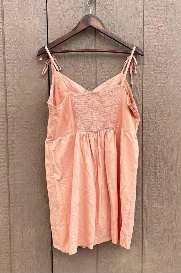 Aerie Womens Dress Orange Sleeveless Button Front Linen Tie Straps Size XL - Image 3