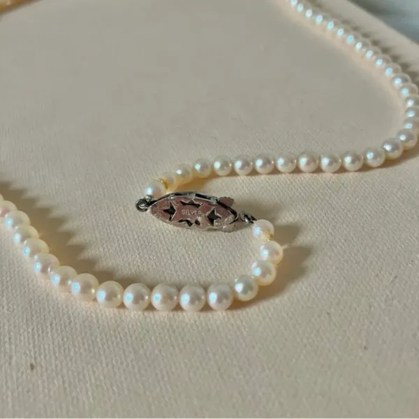 Pink Pearlescent Necklace Vintage “Noreen” 18” Marquise Fishhook Silver Classic - Image 9