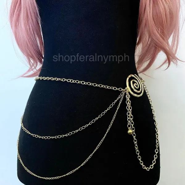 Gold Y2K Spiral Swirl Draped Layered Chain Belt, Fits 16-44 Inches, X7GA1405 - Image 5