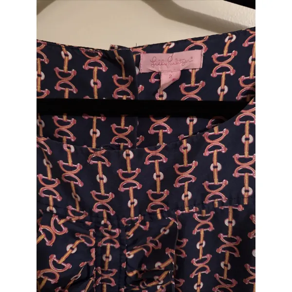 Lilly Pulitzer Silk Ruffle Front Navy And Pink Blouse Shirt Sz 2 Beachy Preppy‎ - Image 2