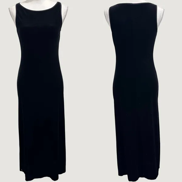 Y2K 90s My Michelle Black Velvet Maxi Dress Sleeveless Boat Neck S Goth Witchy - Image 2