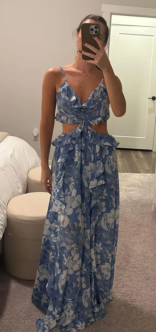 Blue Ruffle Maxi Dress - Image 2