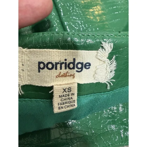 Porridge Anthropologie Women XS Mini Skirt Faux Leather Green Croc Embossed - Image 8