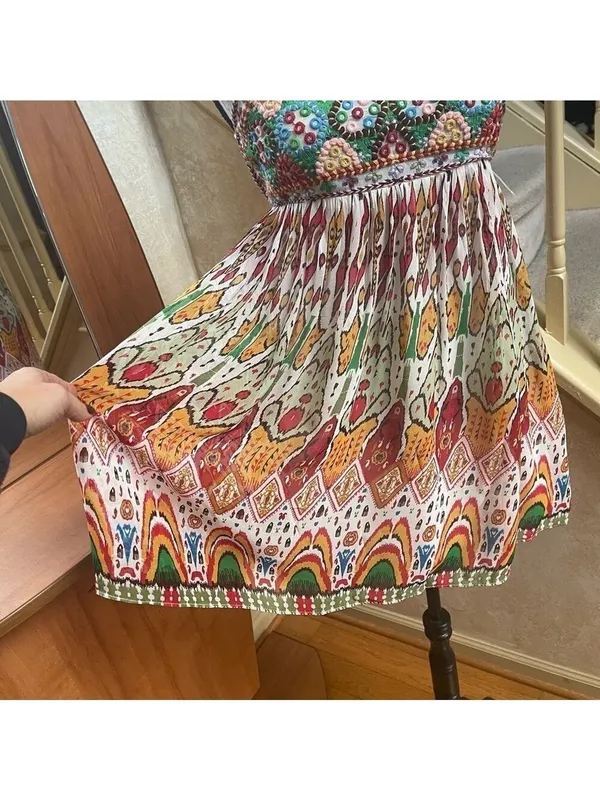 ZARA Chiffon Printed Strappy Embroidered Dress Open Back Sequins multicolor XS - Image 6
