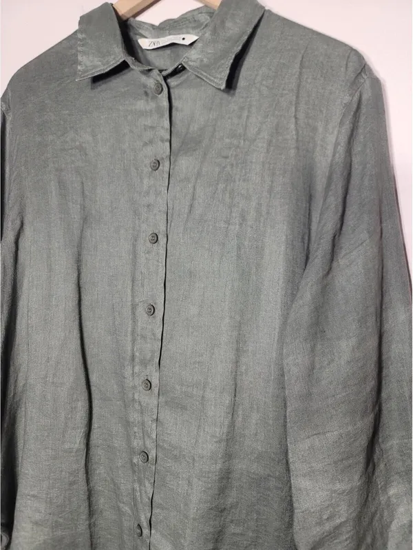 Zara Linen Oversized Shirt Coastal Minimal Sz L Quiet Lux - Image 5