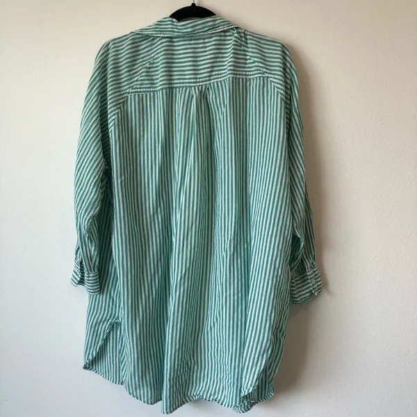 H&M 100% Cotton Green and White Oversized Striped Button Down Shirt Size S - Image 8