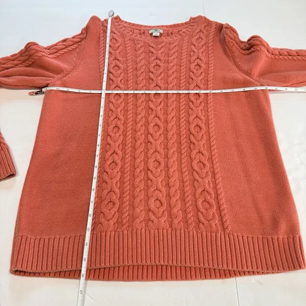 LL Bean Coral Double L Mixed Cable Cotton Crew Neck Pullover Sweater Size XL - Image 7