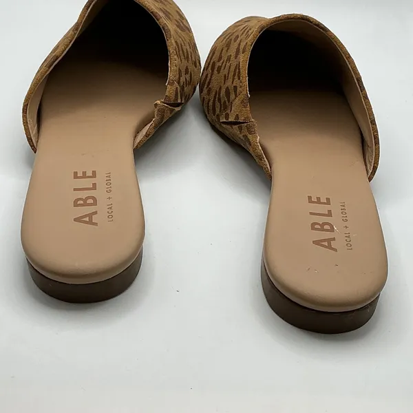 ABLE Leopard Print Suede Pointed Toe‎ Mules Flat Slides Brown Tan Mens 7M Size 7 - Image 8