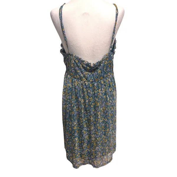 Floral Mesh Babydoll Mini Dress Womens L Stretch Boho Cottage Fairy Festival Y2K - Image 4