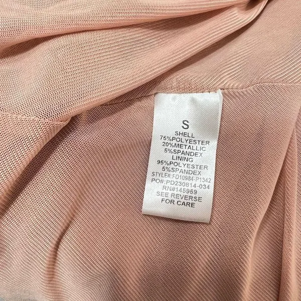 Dress Forum Tan Metallic Glitter High Neck Ruched Slit Bodycon Midi Dress Small - Image 11