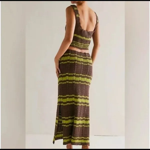 FREE PEOPLE Beach Cover up DONNI Sweater Set Crochet Skirt size small - Image 3