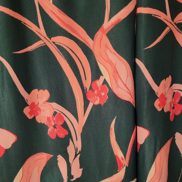 Anthropologie Teal Wide-Leg Pants with Pink Botanical Print - Image 3