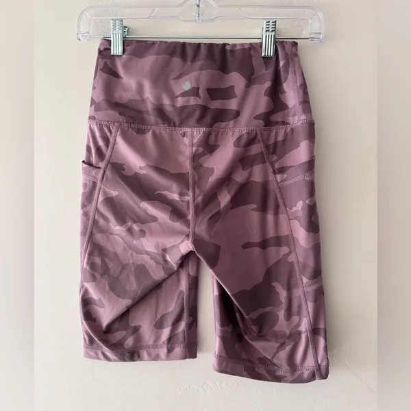 Yogalicious Lux High Waisted Pink Mauve Camo‎ Print Bike Shorts - Image 3